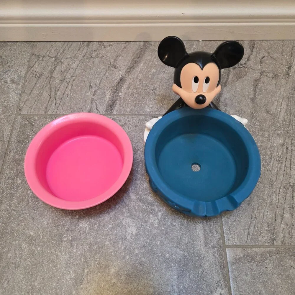 Vintage Applause Disney Mickey Mouse Cat/Dog Water Or Food Bowl & Bowl Holder